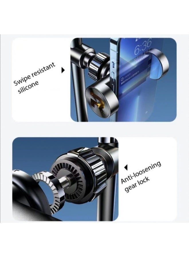 Sisily Heavy Duty Retractable Phone Stand, Multi-Angle Adjustable Desktop Holder, 20cm Folded / Up to 30cm Extended, Stable Anti-Tip Metal Base, One-Click Portrait/Landscape, Fits Most Phones & Small Tablets, Black - Image 3